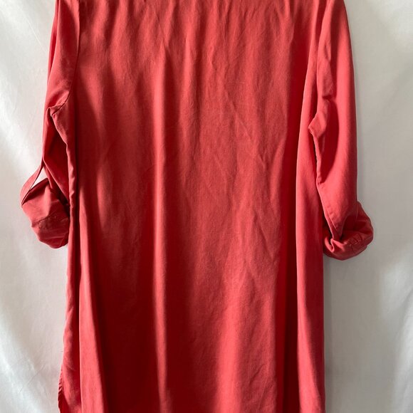 Soft Surroundings Womens Red Roll Tab Sleeve V-Neck Side Slit Blouse Top Size L - Picture 9 of 12